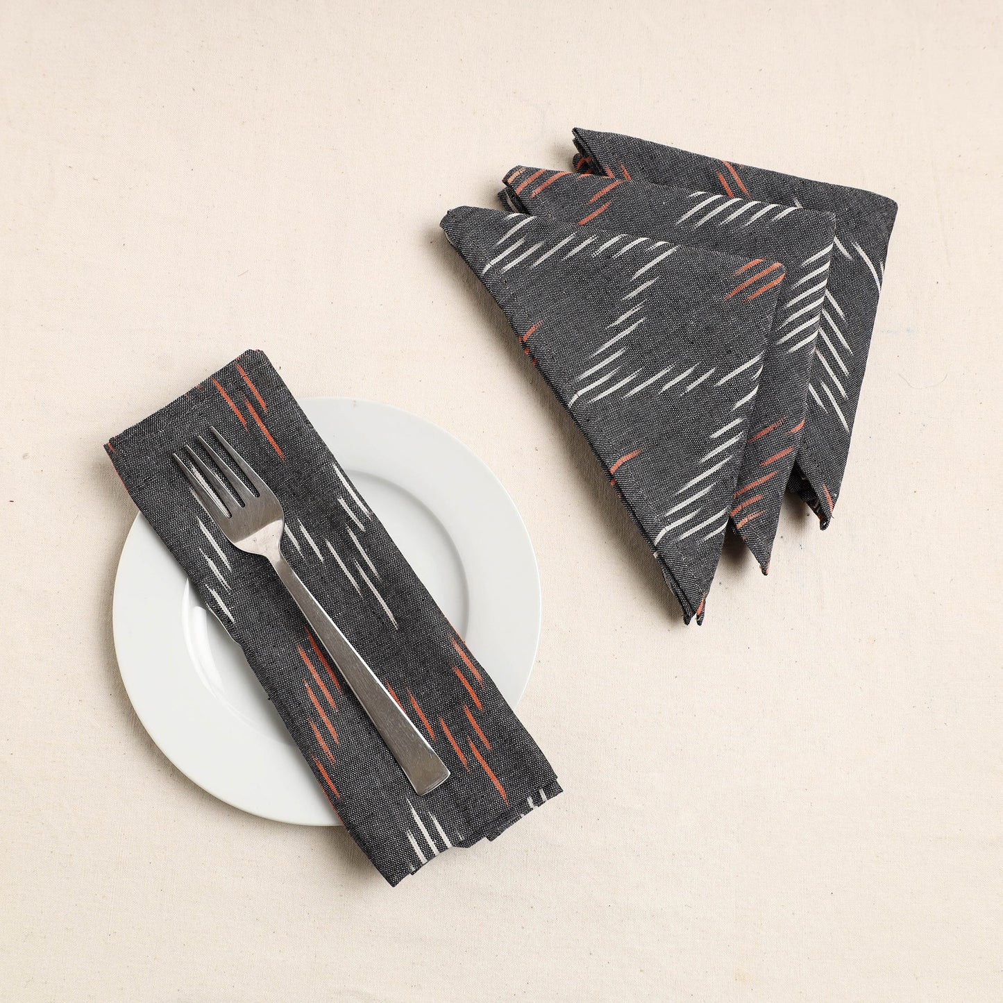 Set of 4 - Grey Pochampally Ikat Weave Cotton Table Napkins (18 x 18 in) 43