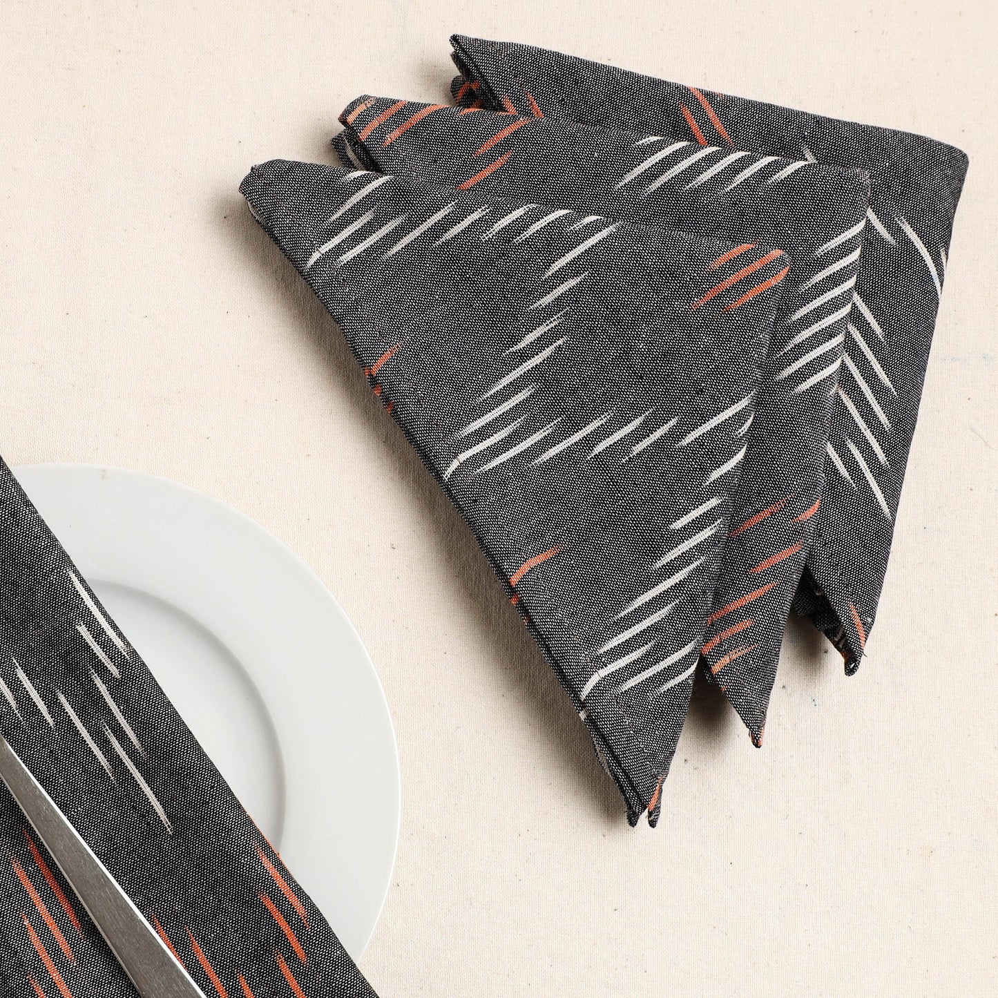 Set of 4 - Grey Pochampally Ikat Weave Cotton Table Napkins (18 x 18 in) 43