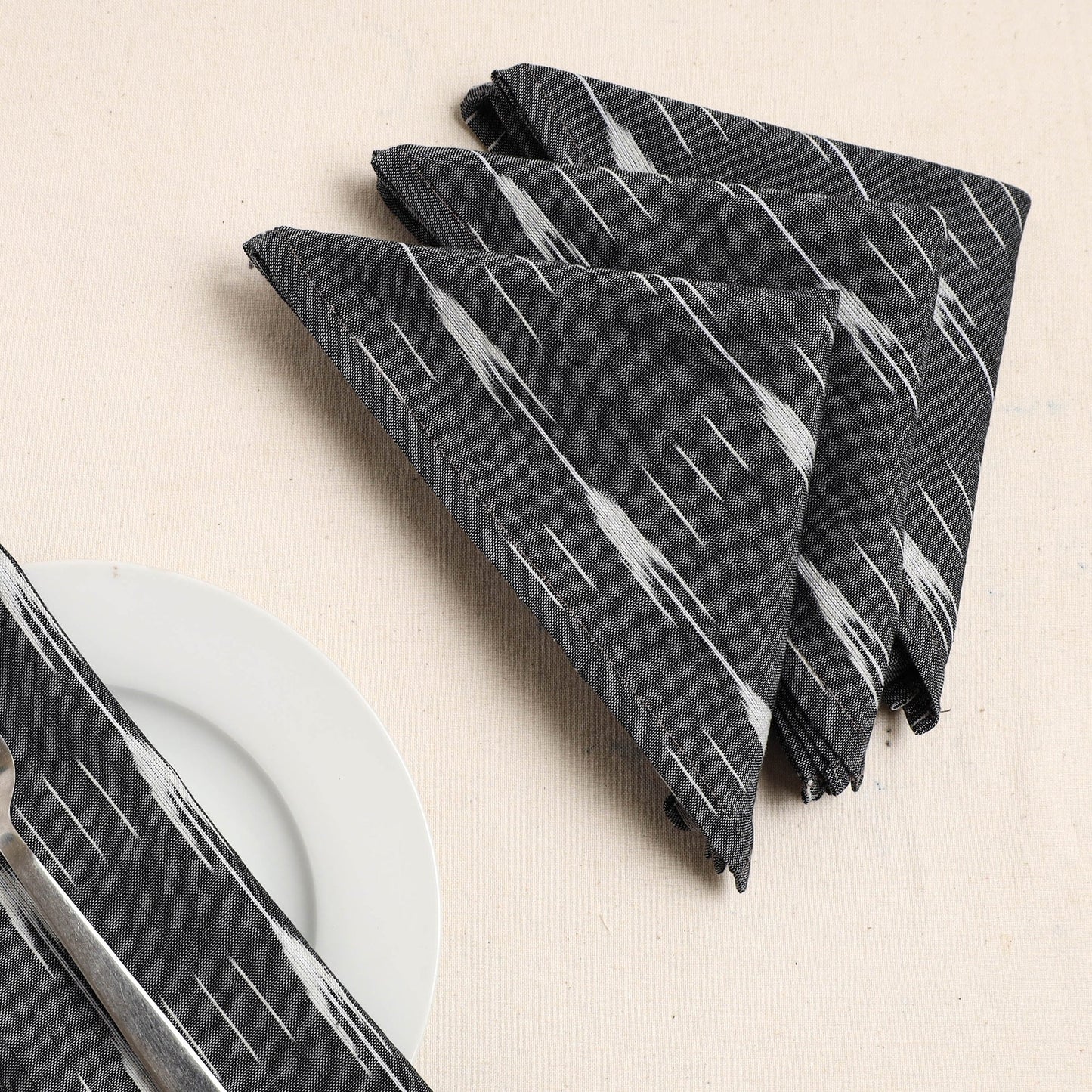 Set of 4 - Grey Pochampally Ikat Weave Cotton Table Napkins