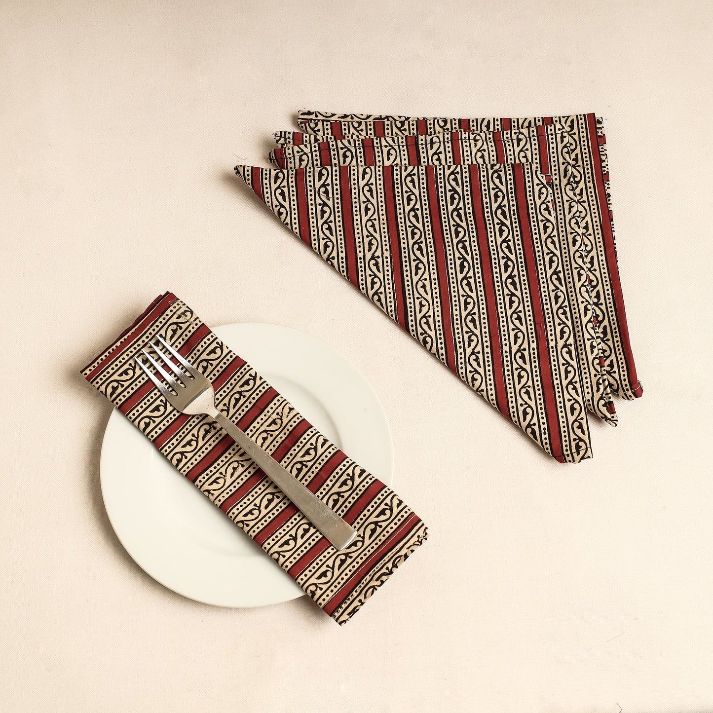 Set of 4 - Multicolor Bagru Block Printed Cotton Table Napkins