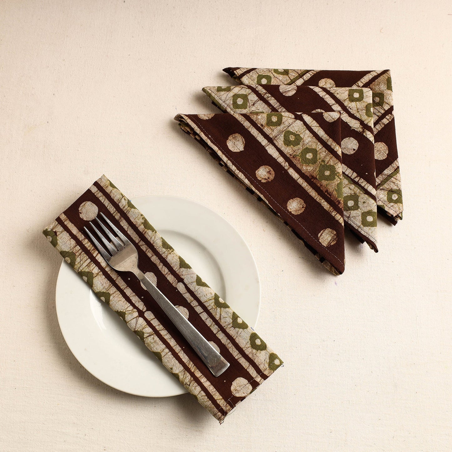Set of 4 - Multicolor Hand Batik Printed Cotton Table Napkins