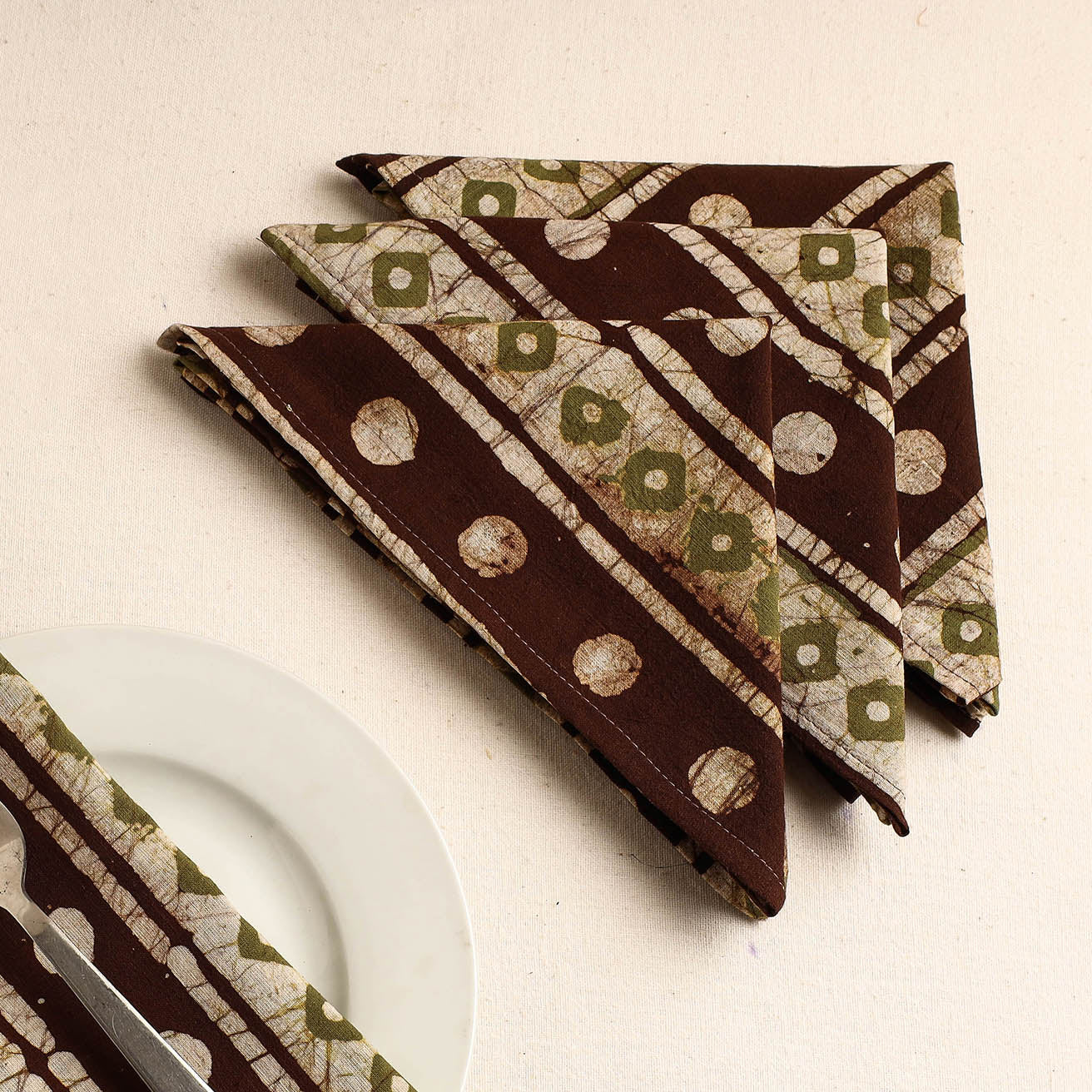 Set of 4 - Multicolor Hand Batik Printed Cotton Table Napkins