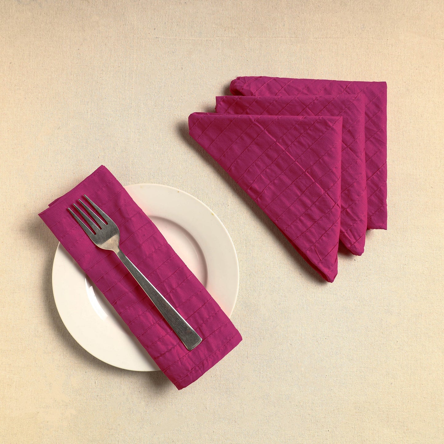 Purple Set of 4 - Pintuck Plain Cotton Table Napkins (18 x 18 in) 25