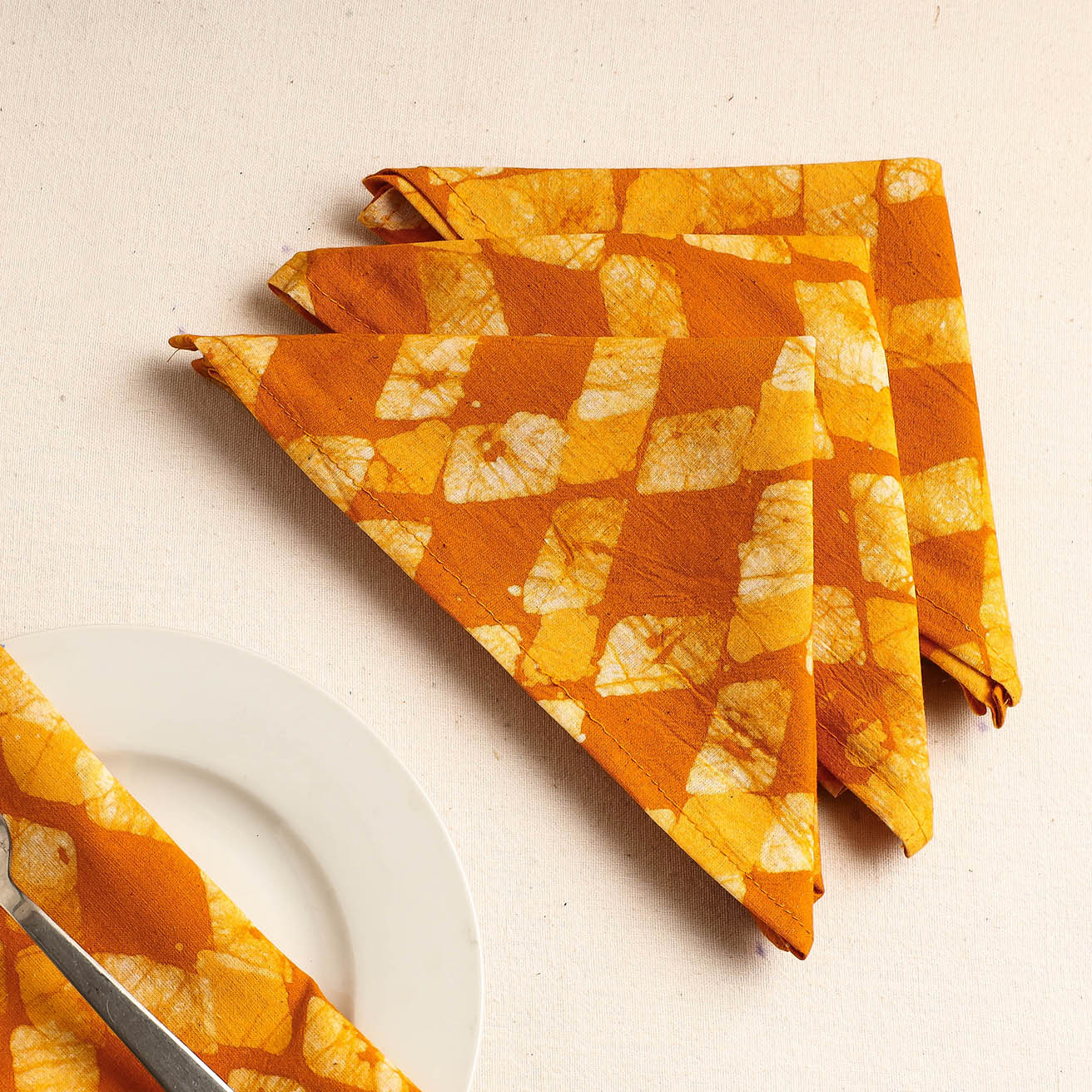 Yellow Set of 4 - Hand Batik Printed Cotton Table Napkins