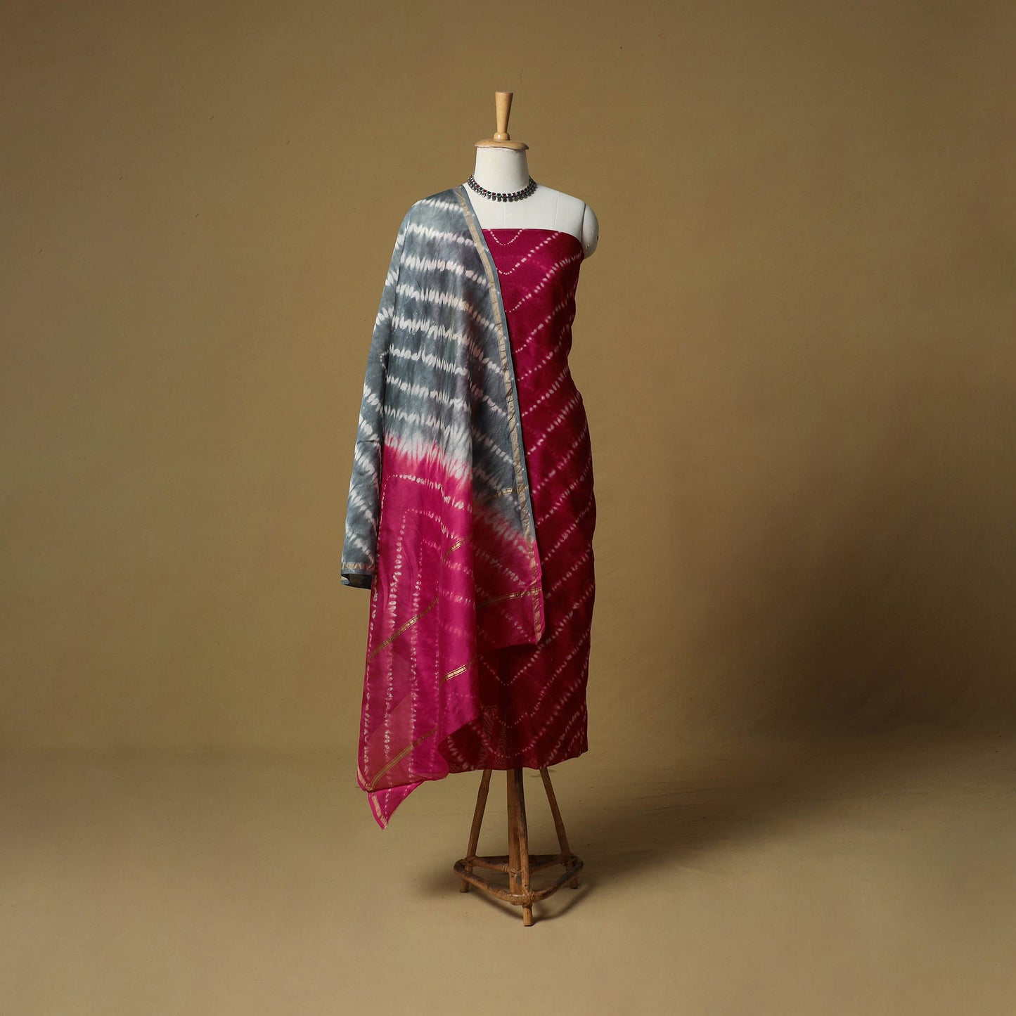 Shibori tie-dye chanderi silk 3pc unstitched dress material