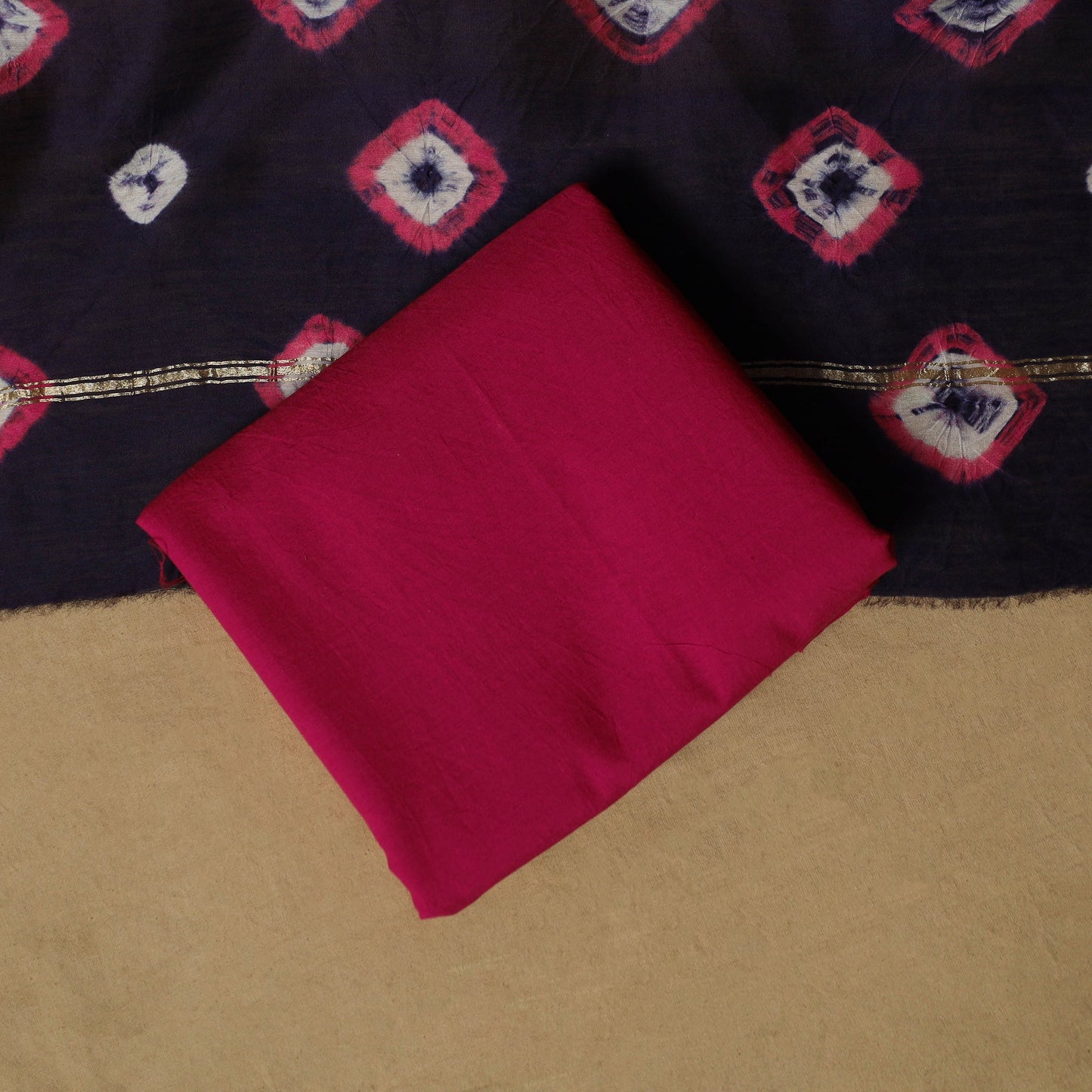 Shibori tie-dye chanderi silk 3pc unstitched dress material