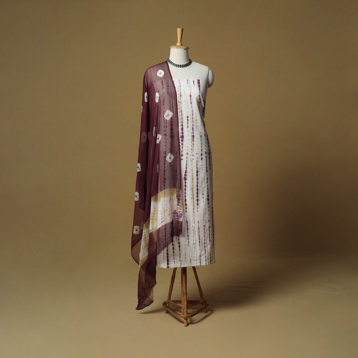 Shibori tie-dye cotton 3pc unstitched dress material suit