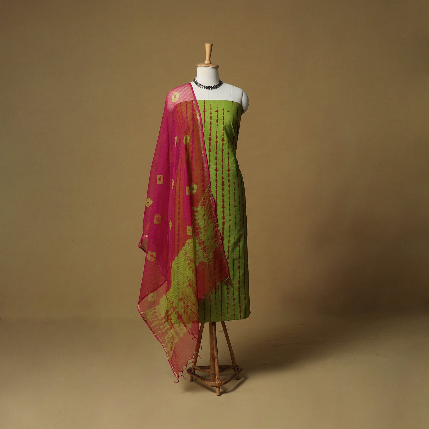Shibori tie-dye cotton 3pc unstitched dress material suit