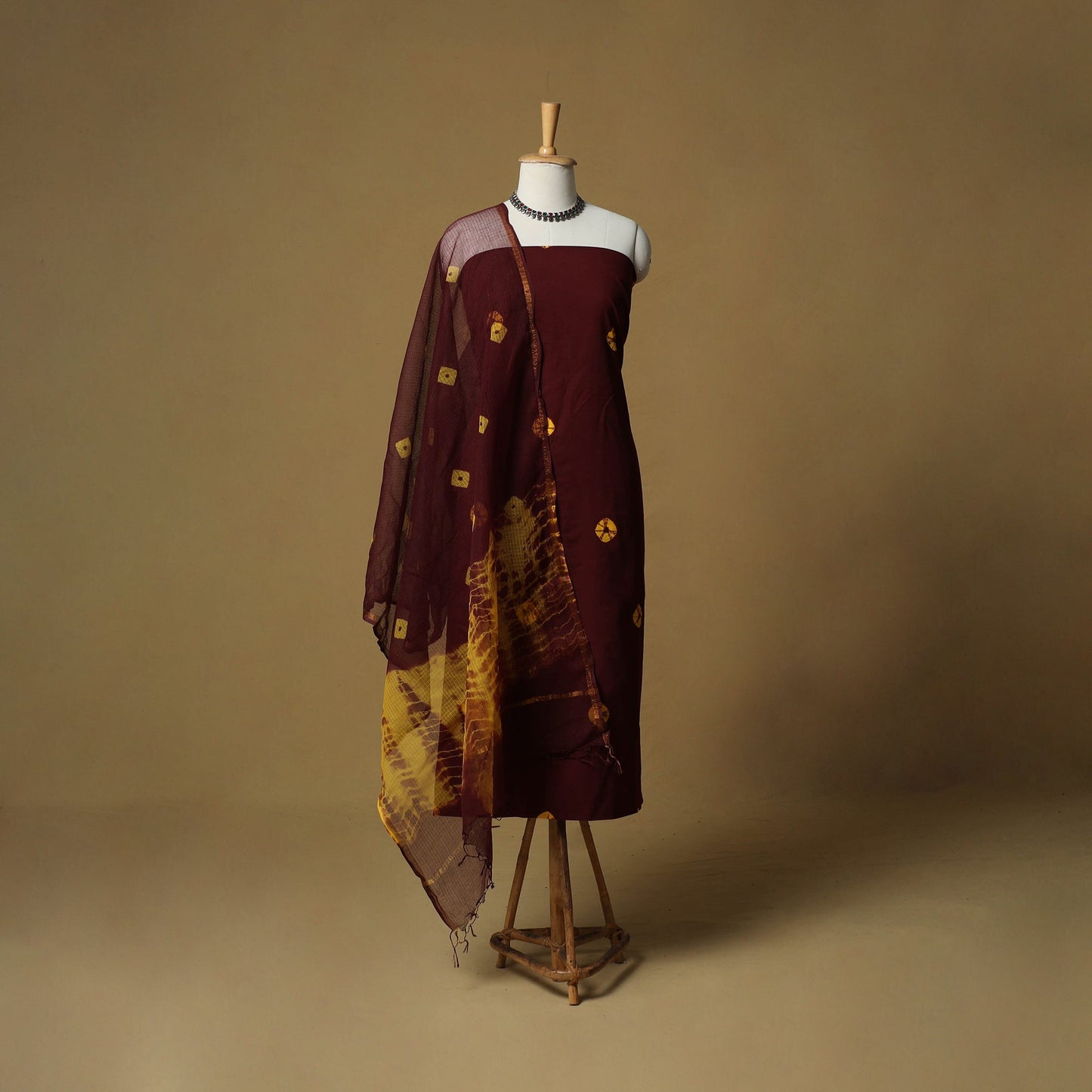 Shibori tie-dye cotton 3pc unstitched dress material suit