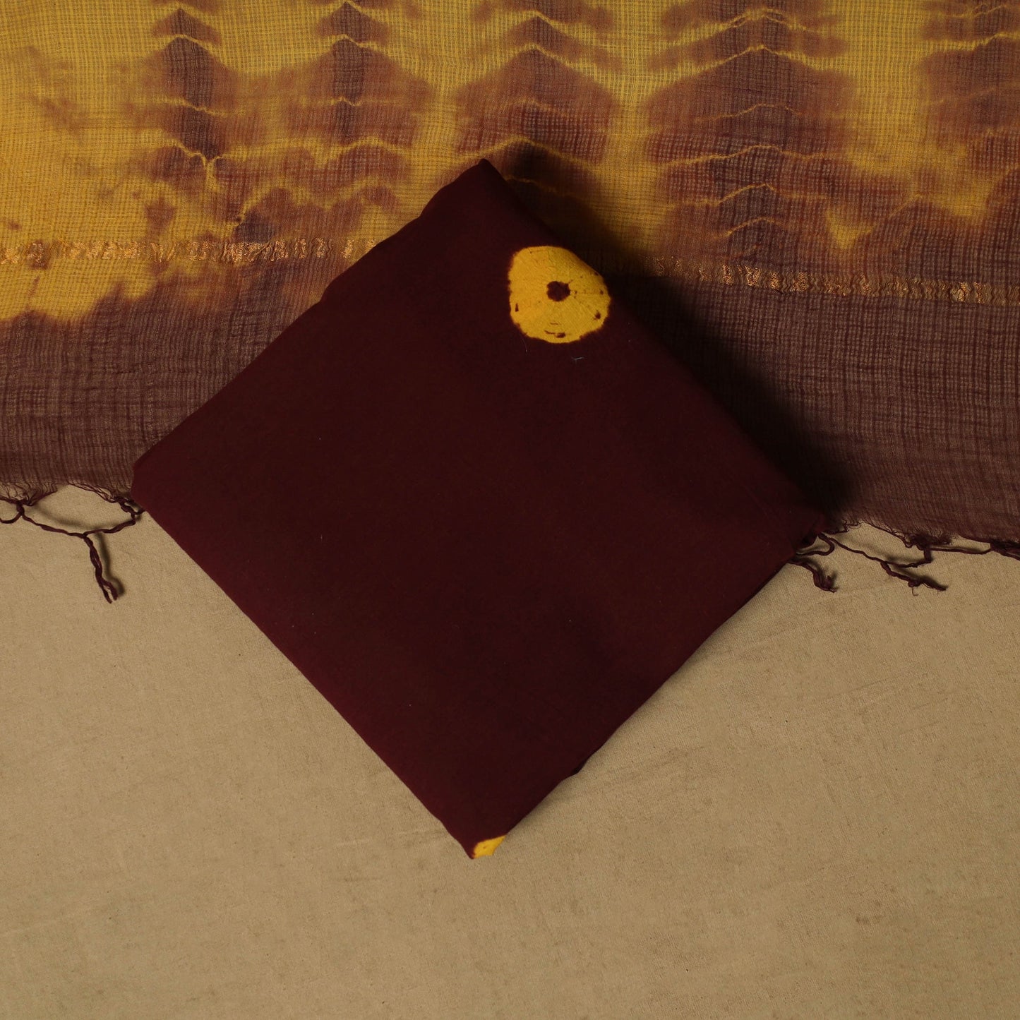 Shibori tie-dye cotton 3pc unstitched dress material suit