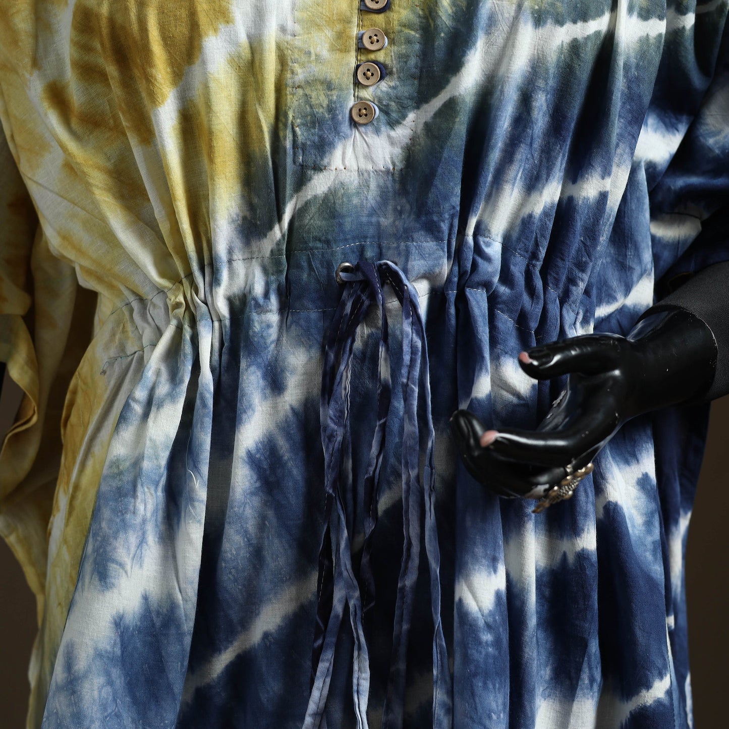 Shibori tie-dye cotton kaftan (short) 09 - handcrafted