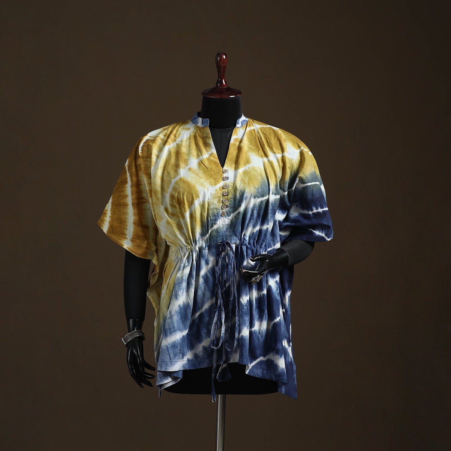 Shibori tie-dye cotton kaftan (short) 09 - handcrafted