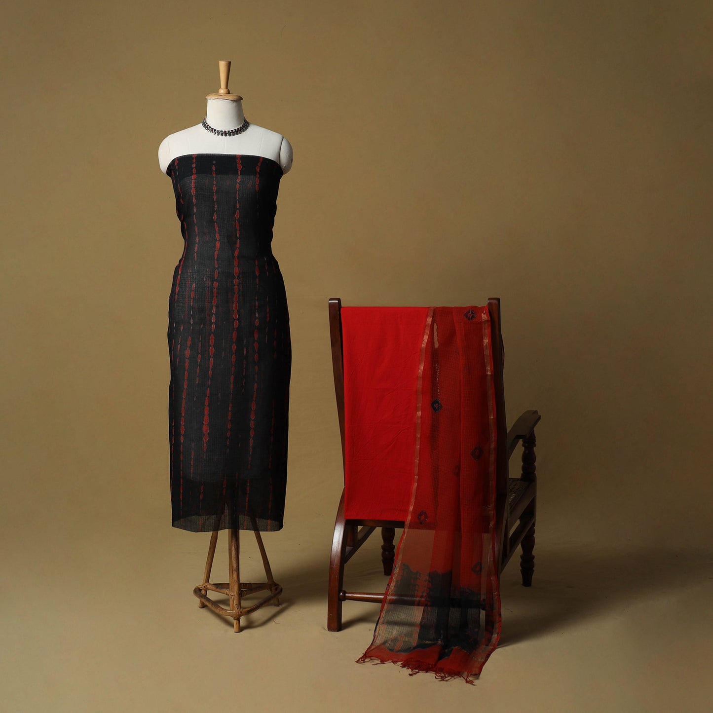 Shibori tie-dye kota doria cotton 3pc unstitched dress