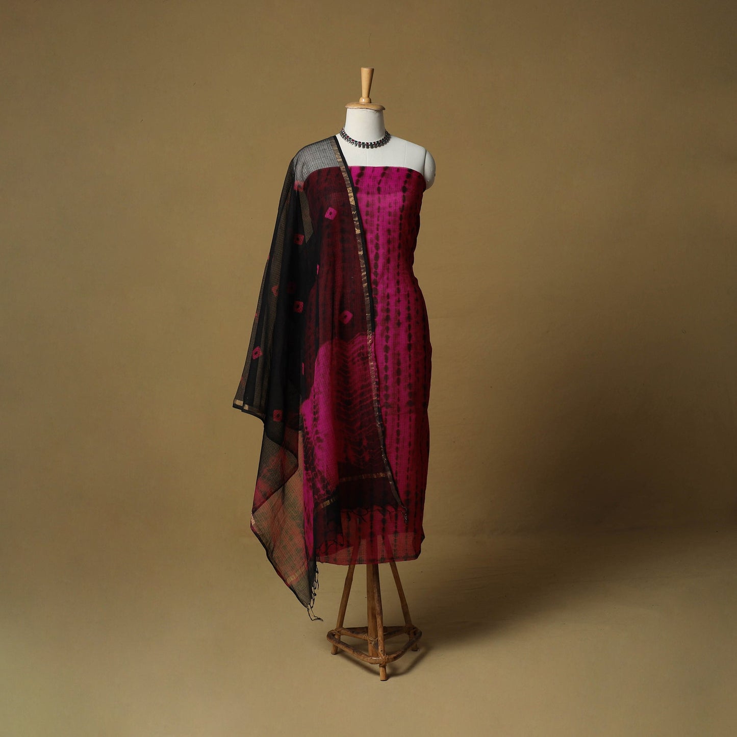 Shibori tie-dye kota doria cotton 3pc unstitched dress
