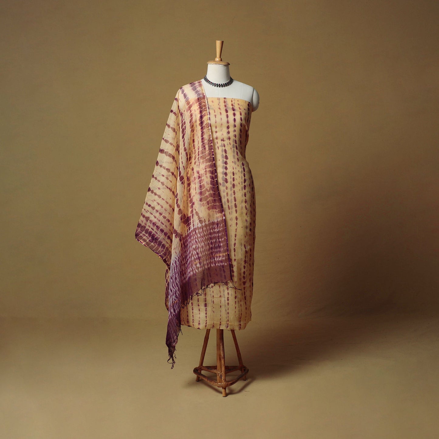 Shibori tie-dye kota doria cotton 3pc unstitched dress