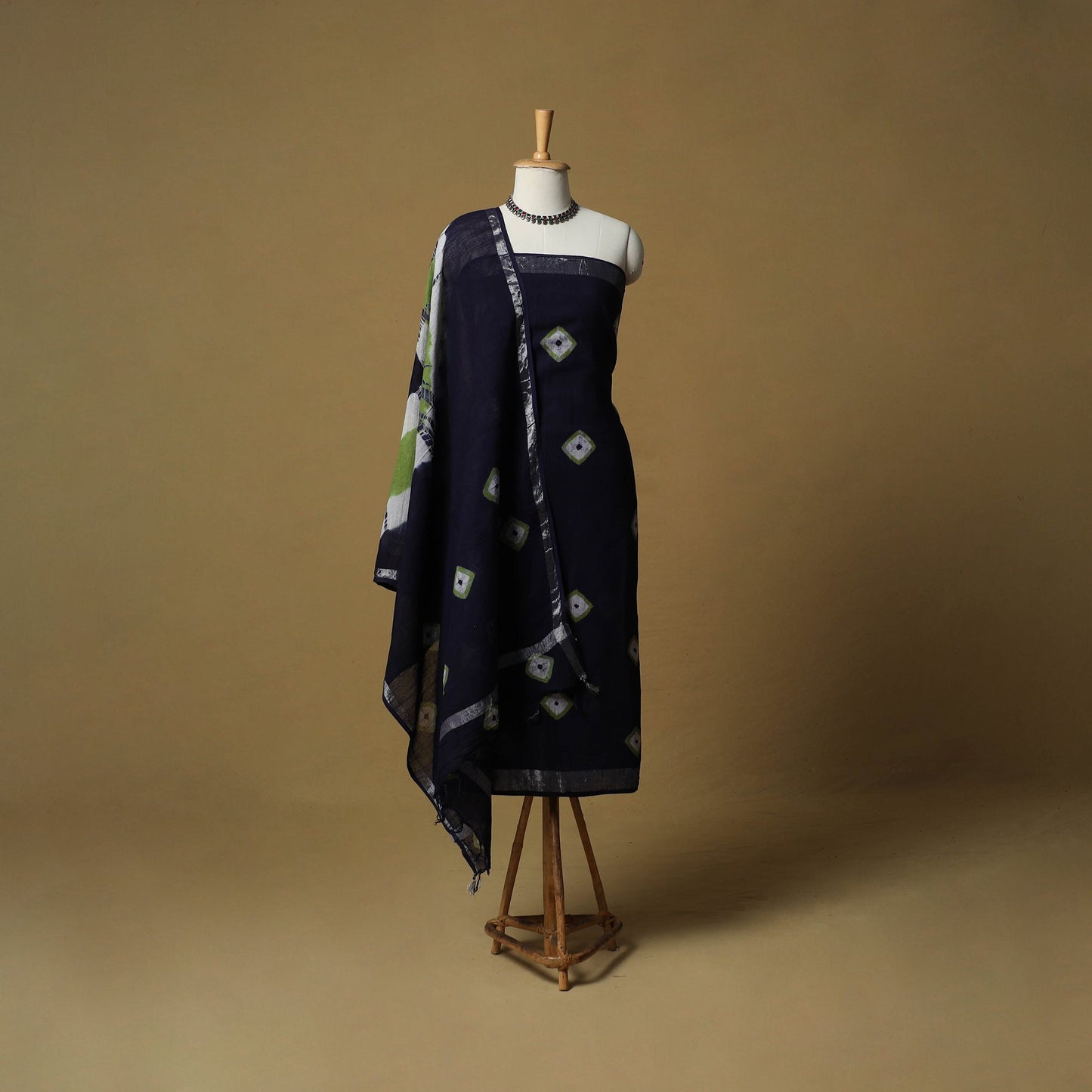 Shibori tie-dye linen cotton 3pc unstitched dress material