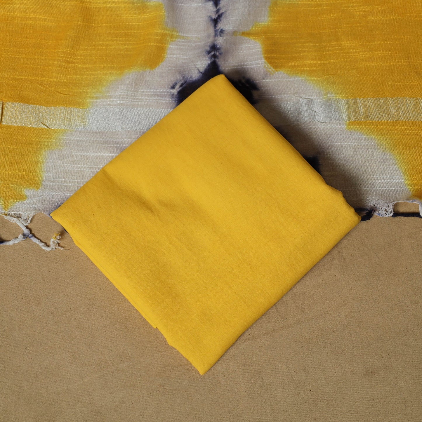 Shibori tie-dye linen cotton 3pc unstitched dress material