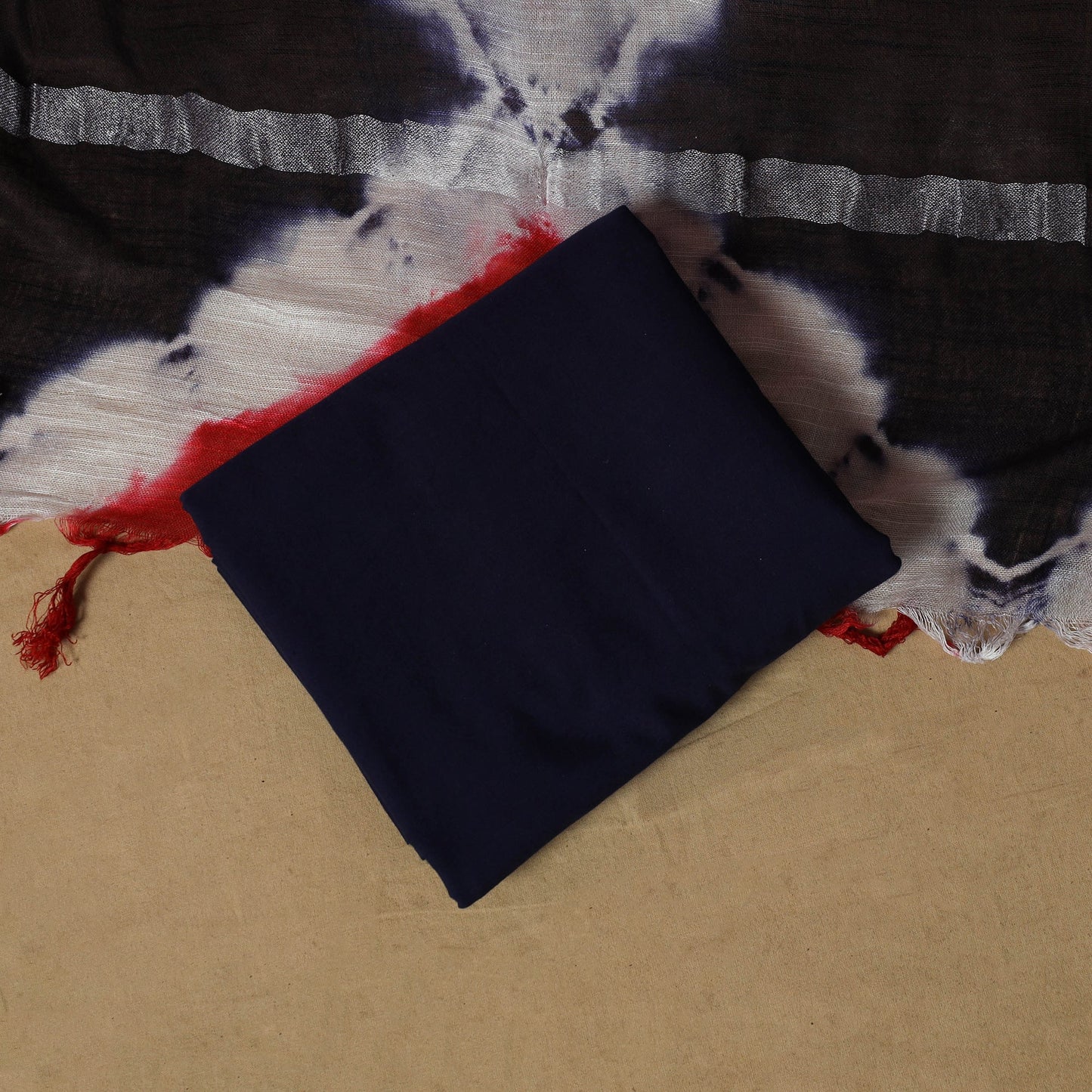 Shibori tie-dye linen cotton 3pc unstitched dress material