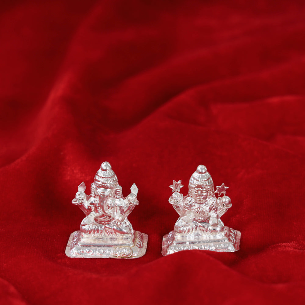 Silver Laxmi and Ganesh Idol (Small) l