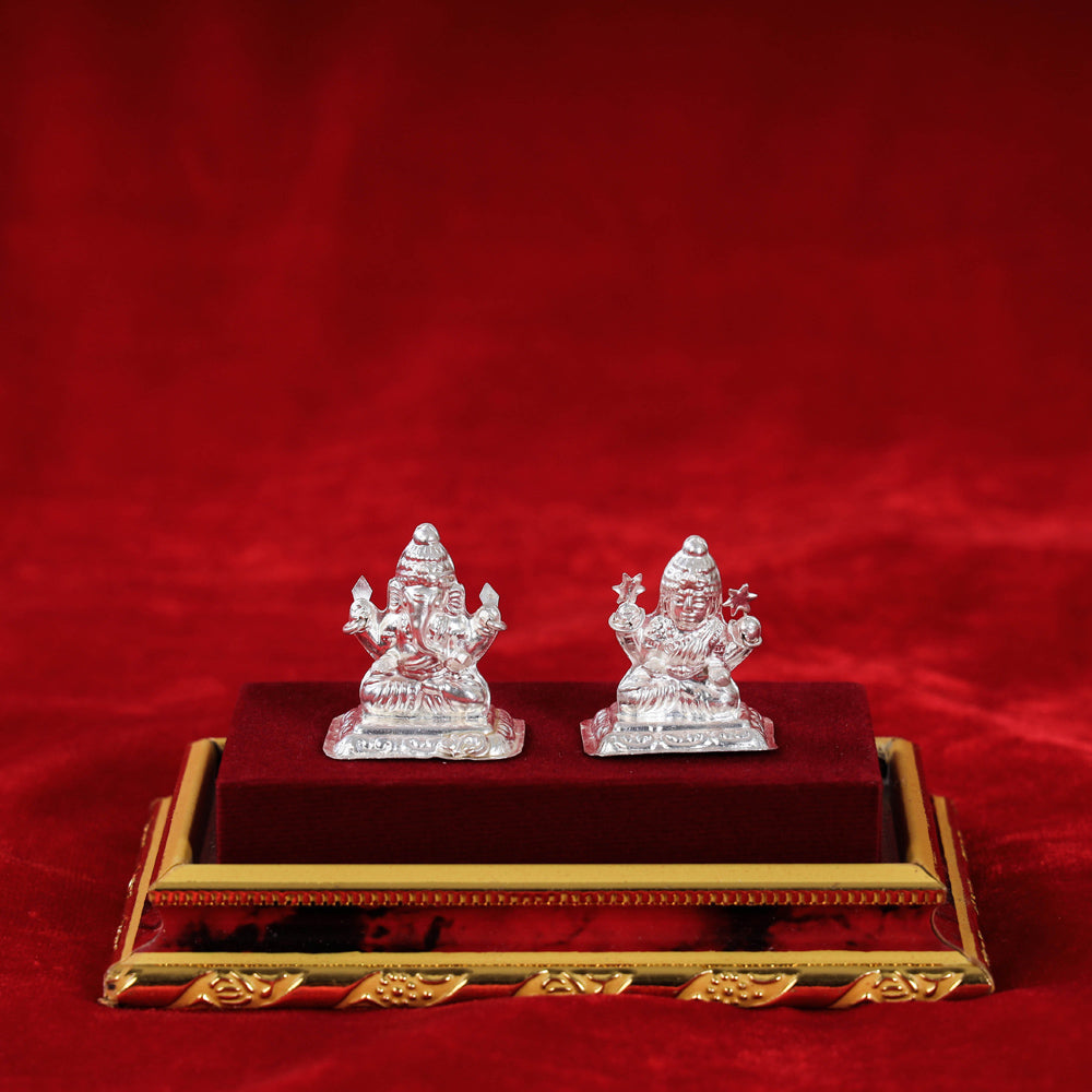 Silver Laxmi and Ganesh Idol (Small) l