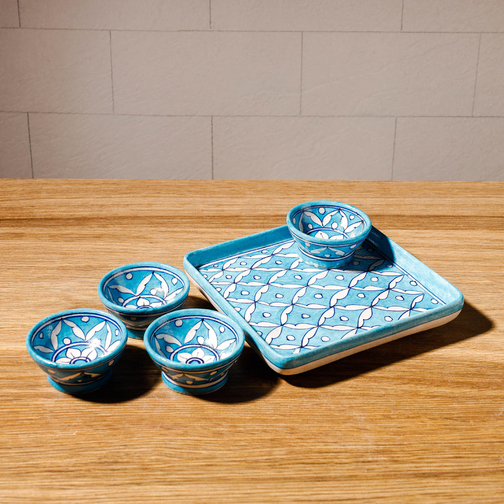 Original Blue Pottery Ceramic Sky Blue Dinner Set