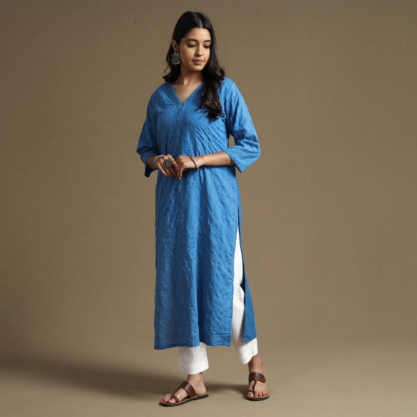 Plain Cotton Tagai Work Long Kurta
