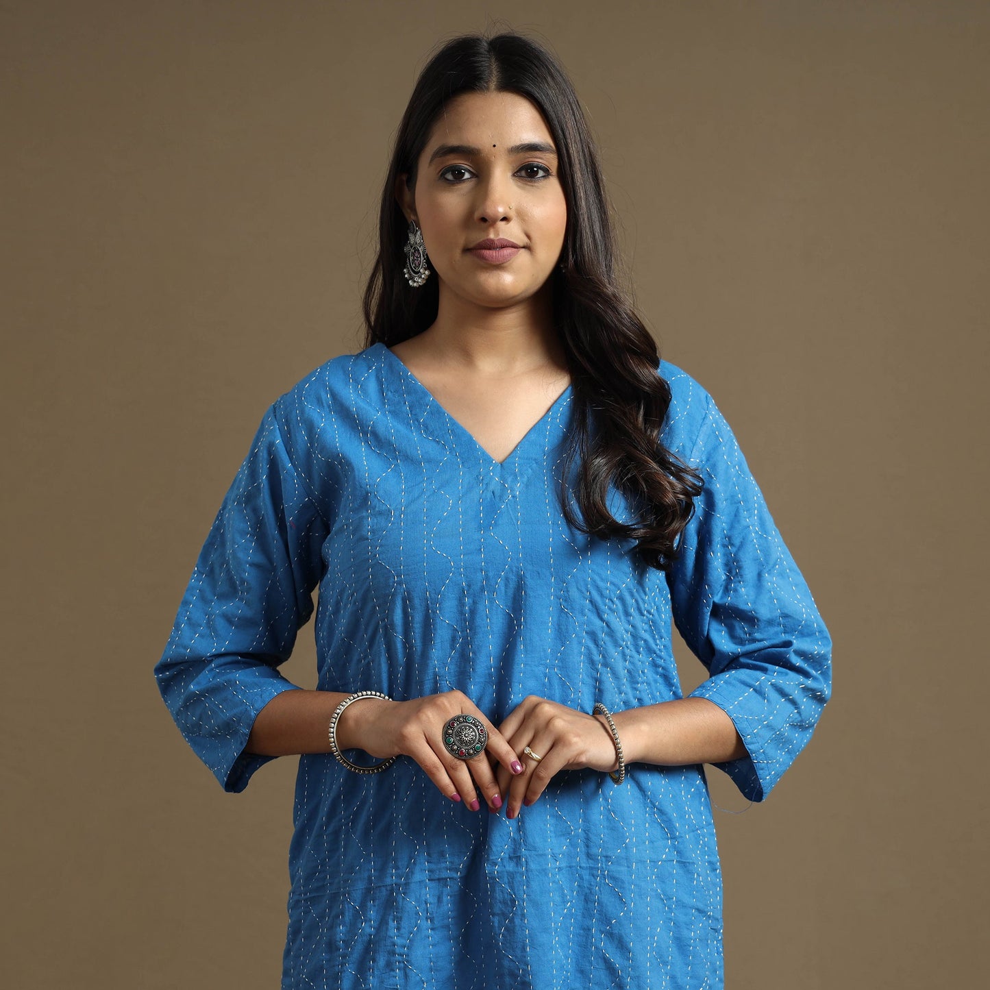 Plain Cotton Tagai Work Long Kurta
