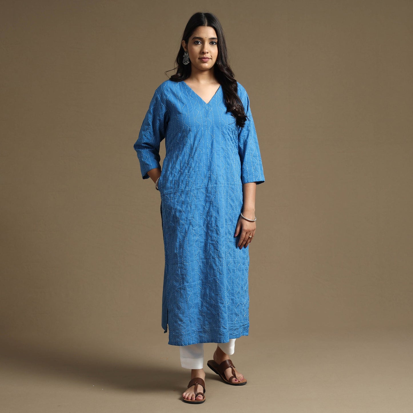 Plain Cotton Tagai Work Long Kurta