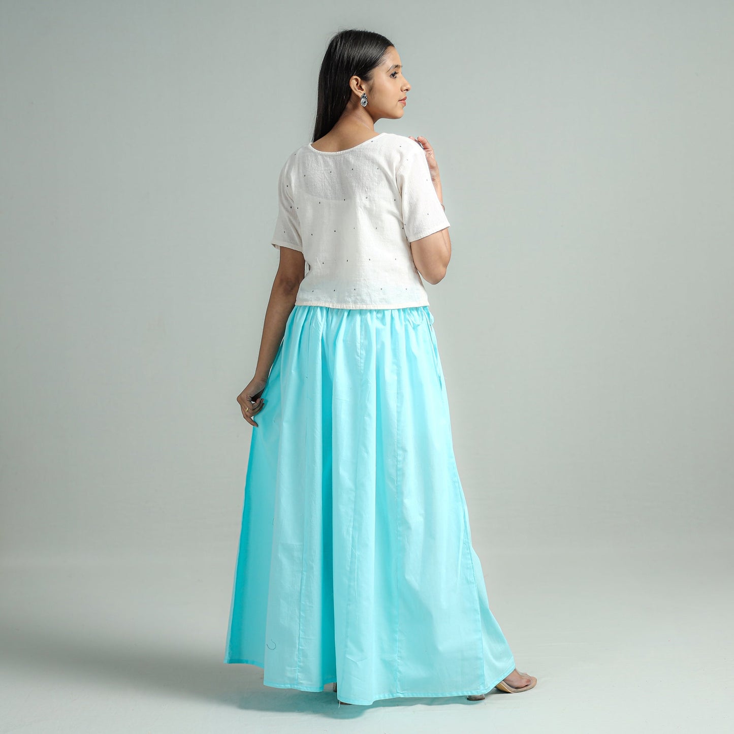 Sky Blue Plain Dyed Cotton Flared Palazzo