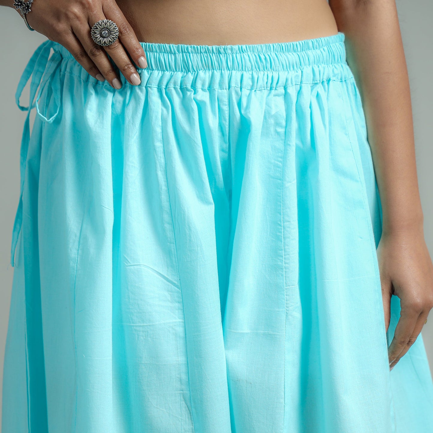 Sky Blue Plain Dyed Cotton Flared Palazzo