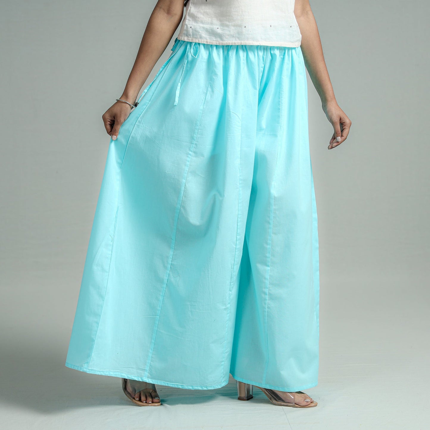 Sky Blue Plain Dyed Cotton Flared Palazzo
