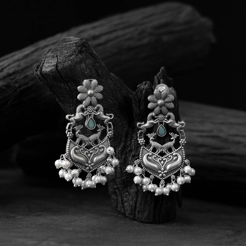 Sky blue - saanjh bela lion motifs oxidised earrings