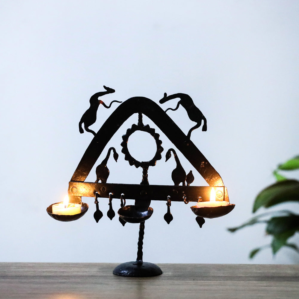 Deer - Bastar Tribal Wrought Iron Diya / Candle Stand Online in India