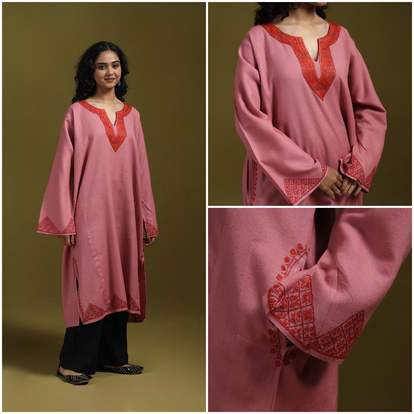 Sozni hand embroidered kashmiri merino wool pheran 05