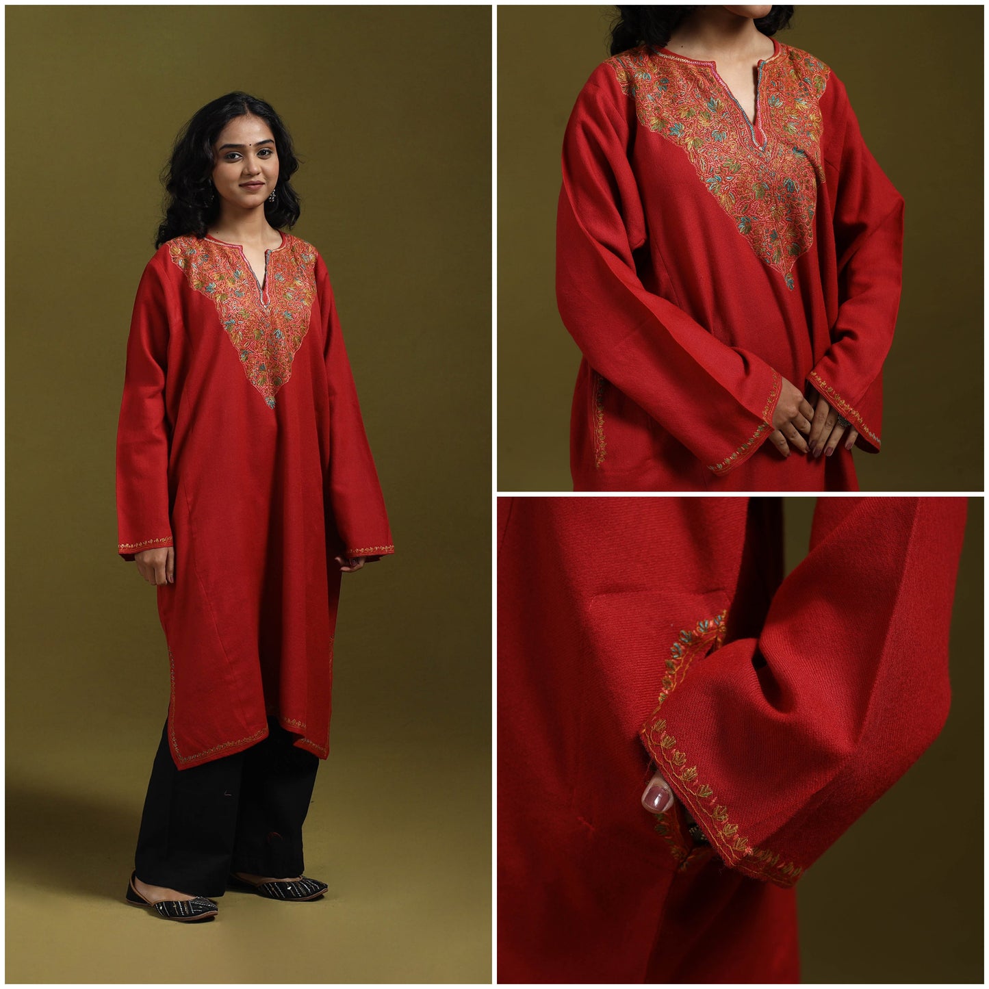 Sozni hand embroidered kashmiri merino wool pheran 15