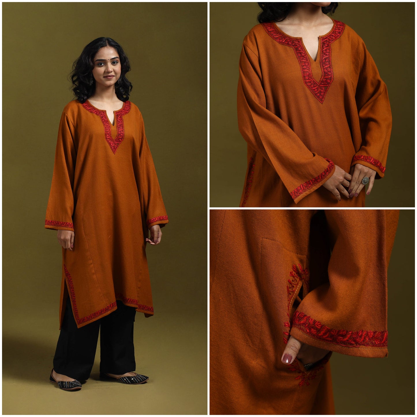 Sozni hand embroidered kashmiri merino wool pheran 20