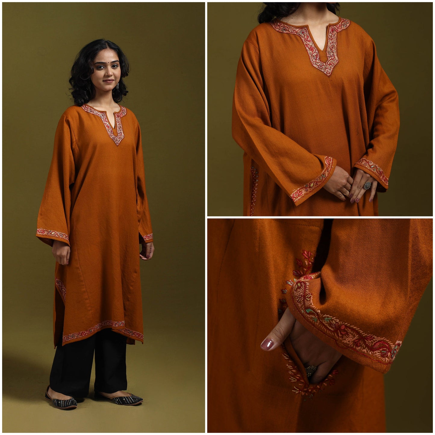 Sozni hand embroidered kashmiri merino wool pheran 41