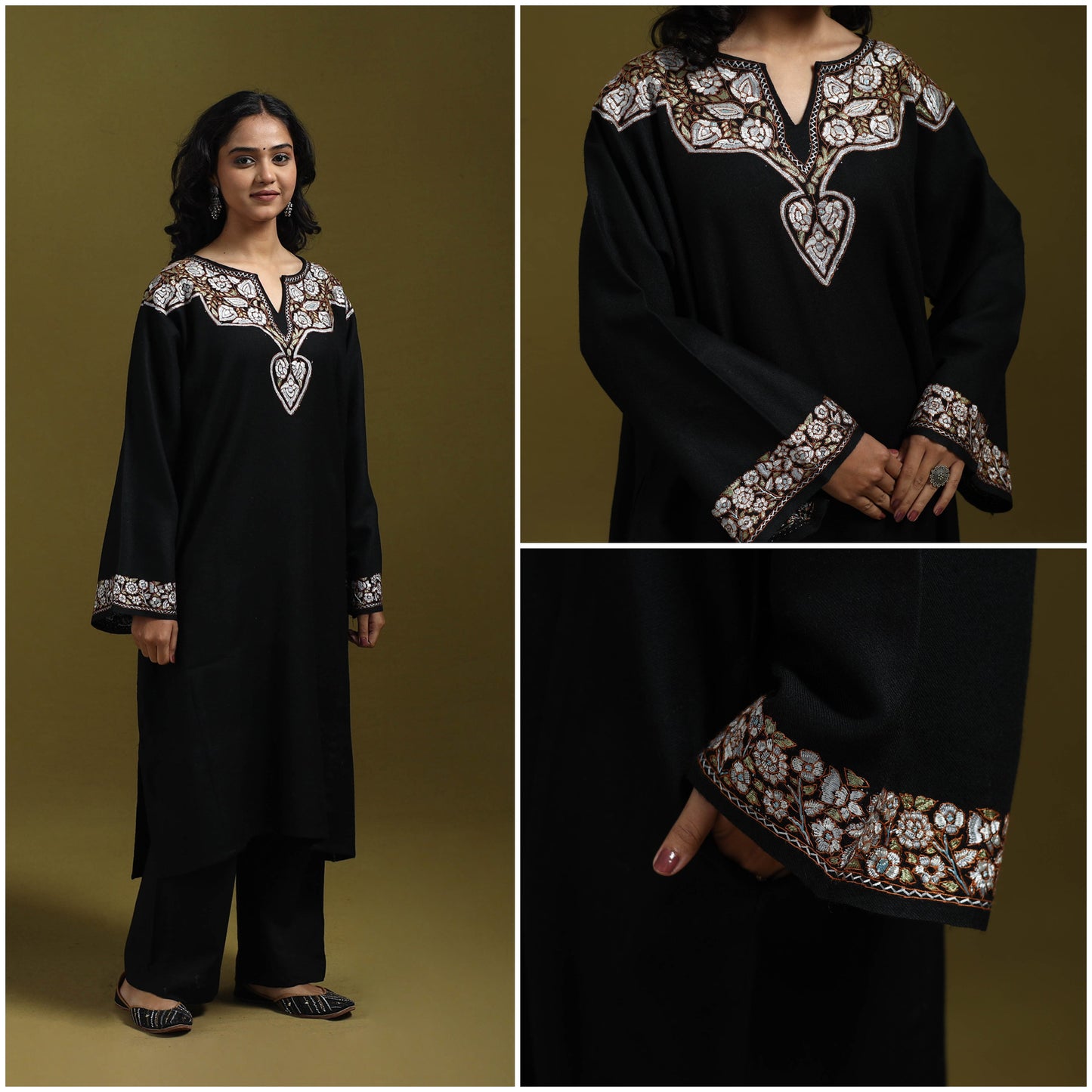 Sozni hand embroidered kashmiri merino wool pheran 43