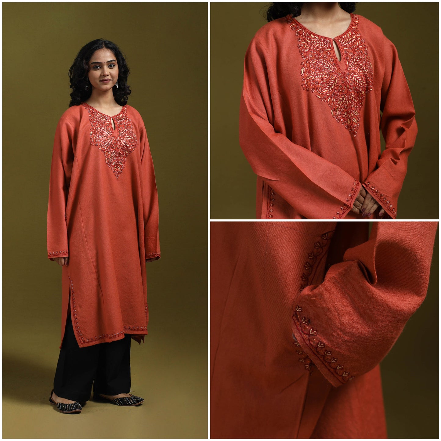 Sozni hand embroidered kashmiri merino wool pheran 45