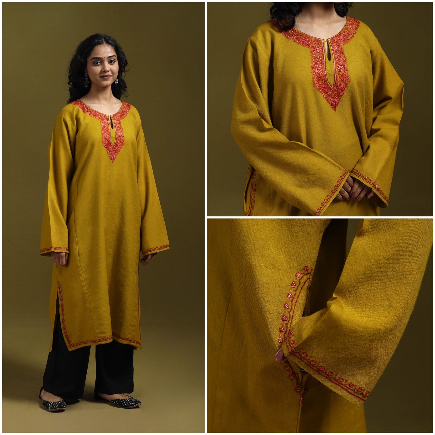 Sozni hand embroidered kashmiri merino wool pheran 49