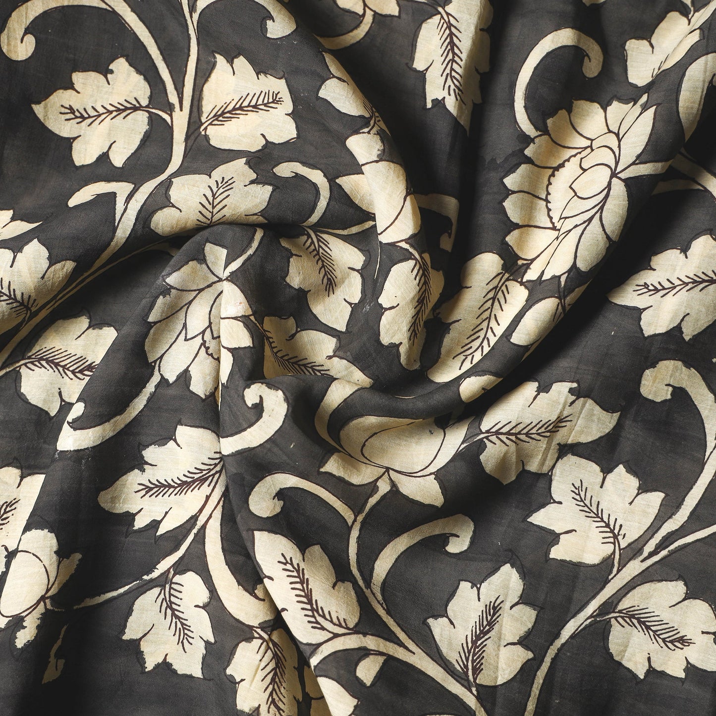 Srikalahasti Kalamkari Handpainted Pen Work Chanderi Silk Handloom Fabric 06