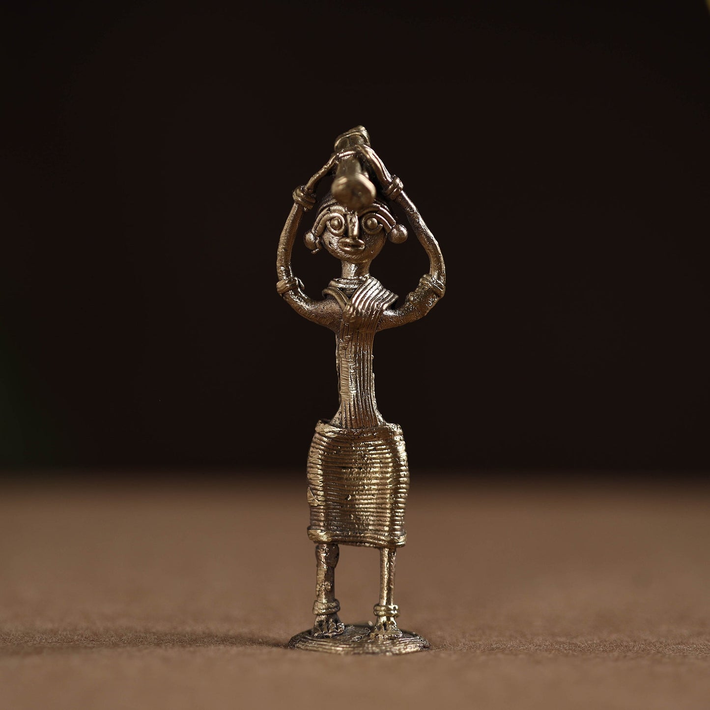 Standing lady with holding wooden gate tribal odisha dokra