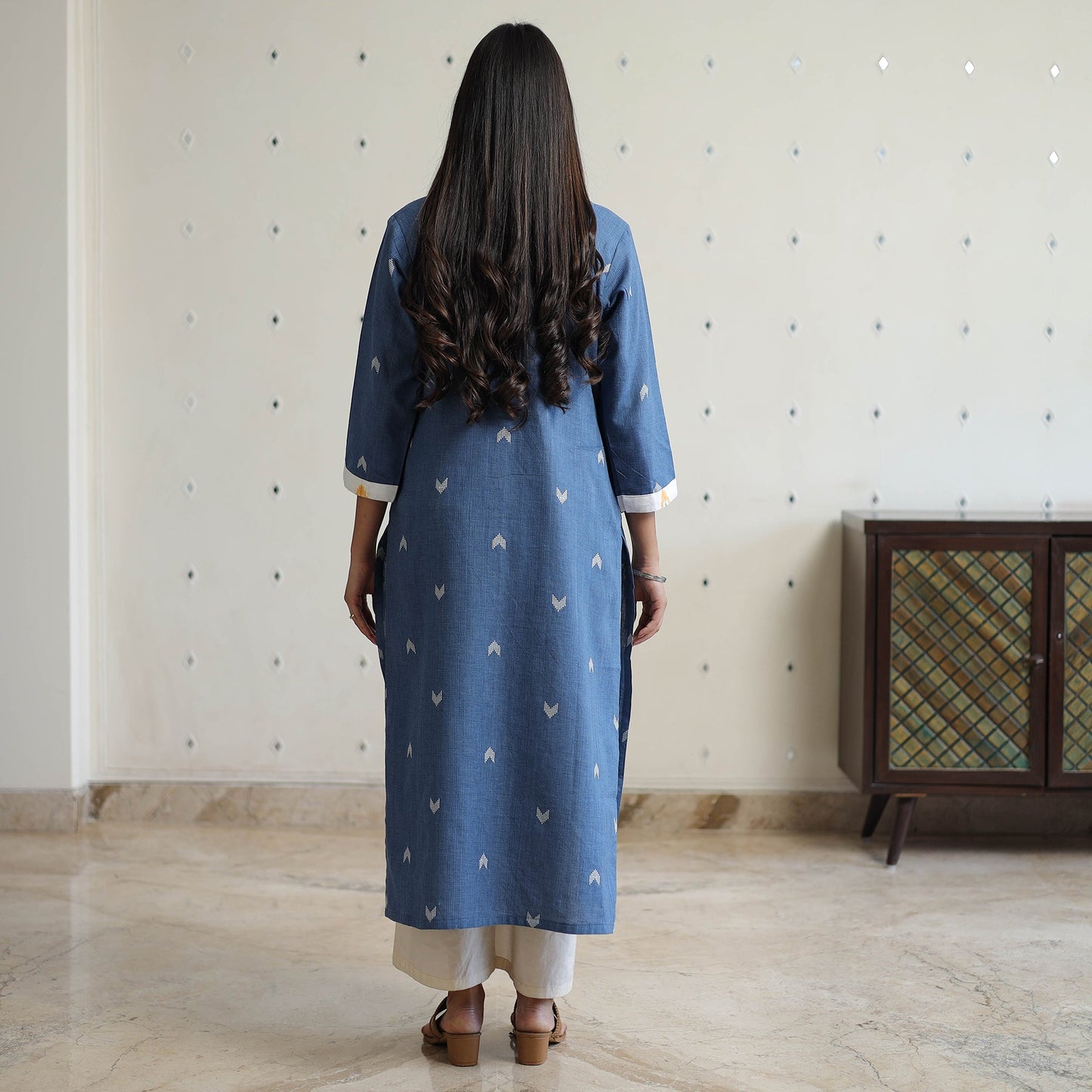 Jacquard Weave Cotton Kurta with Ikat Patchwork 18