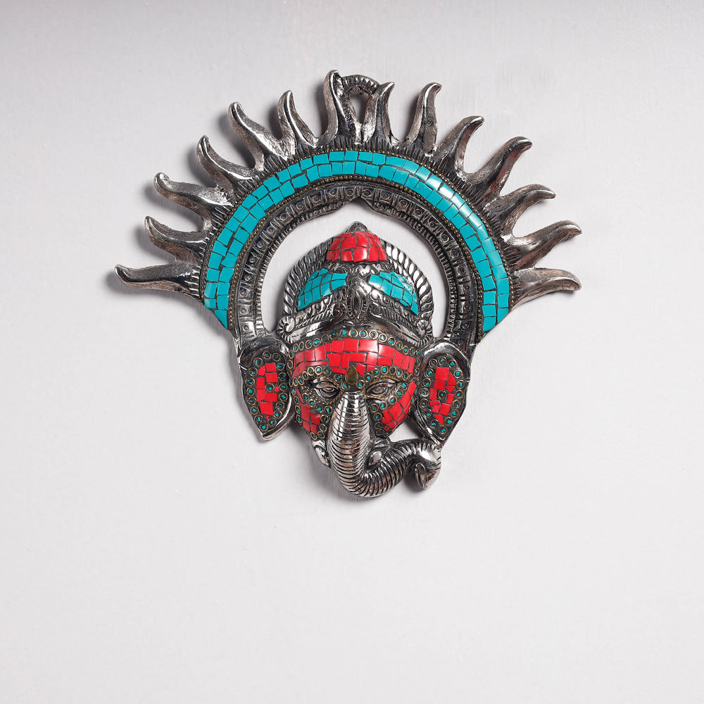 Stone Work White Metal Buddha Wall Hanging