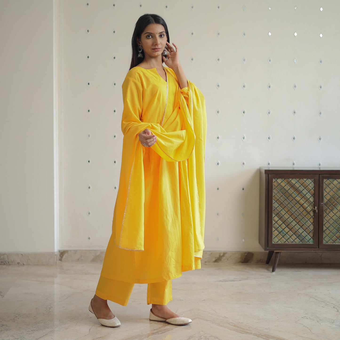 Buy Gulnaaz Grey Cotton Flared Kurta with Palazzo & Dupatta Set Online at iTokri.com