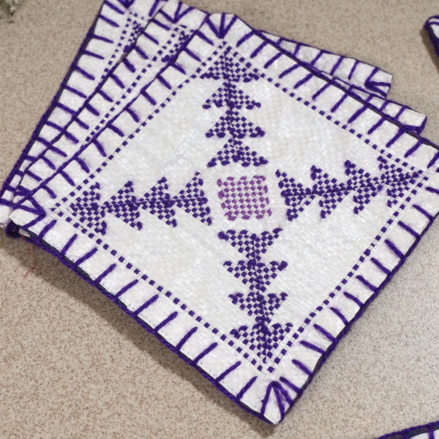 Taat Wool Thread Hand Embroidered Upcycled Coasters