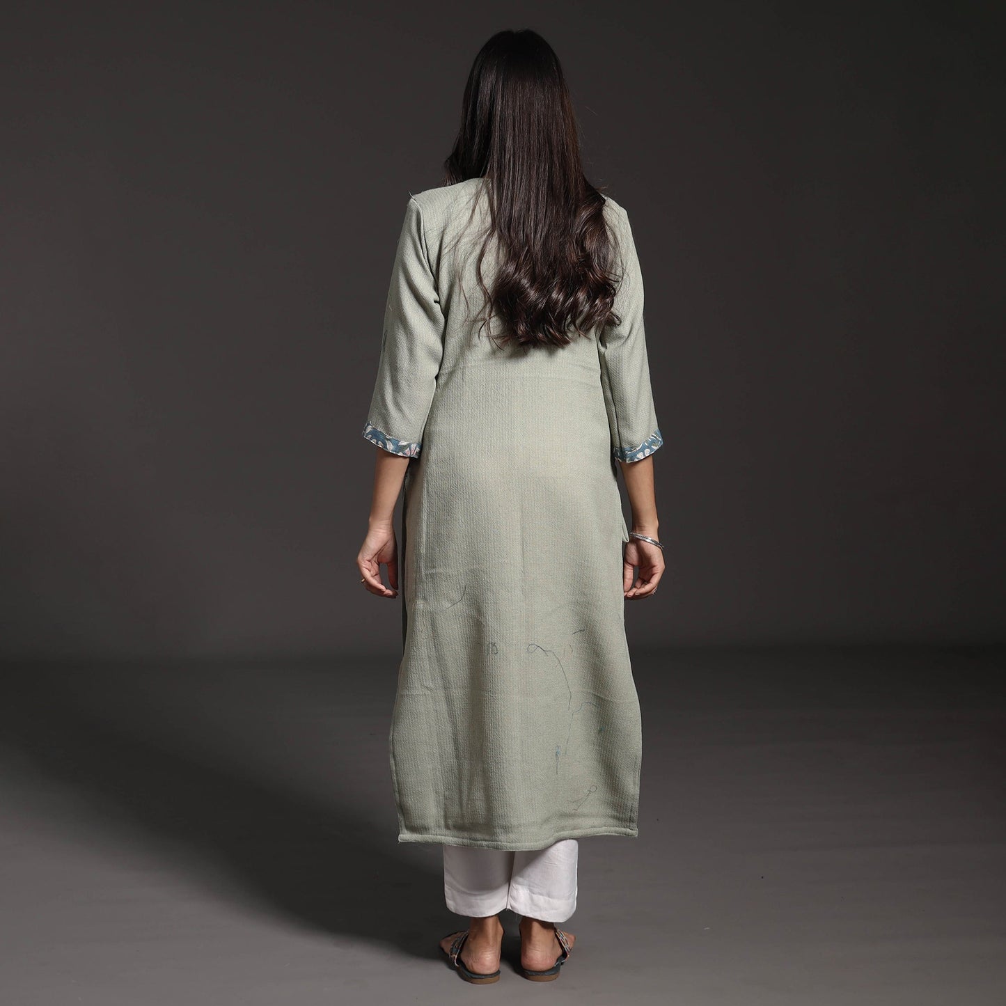 Buy Kumaun Handwoven Merino Wool with Sanganeri Patchwork Long Kurta Online at iTokri.com