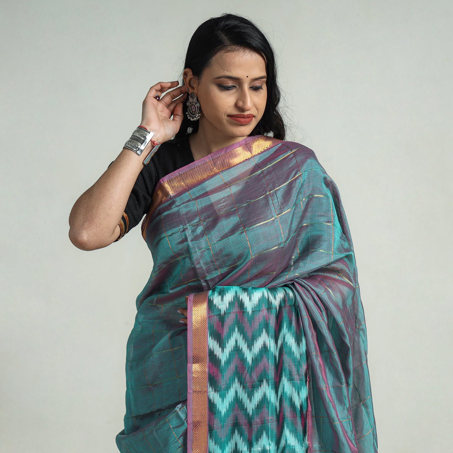 Shop Teal Blue Mangalagiri Saree Handloom Silk Cotton Beauty