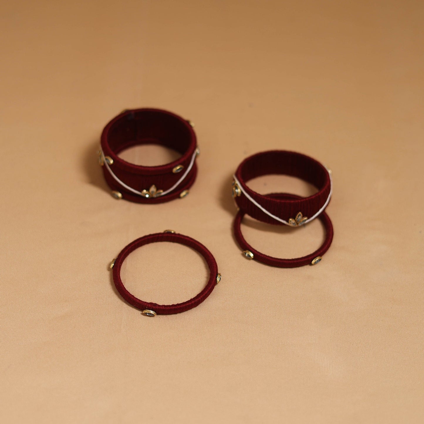 Thread kundan work handmade bangle set 18 - handcrafted