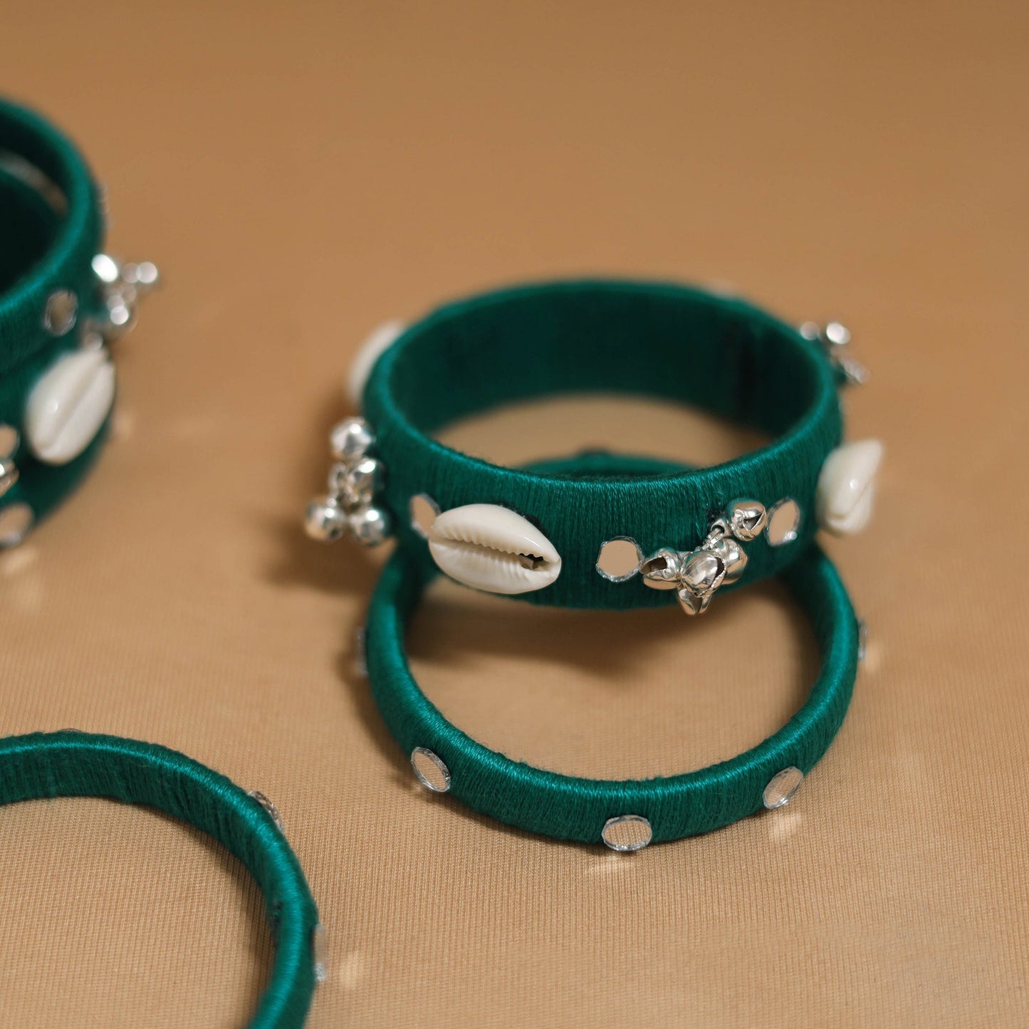 Thread mirror work handmade bangle set 16 - handcrafted